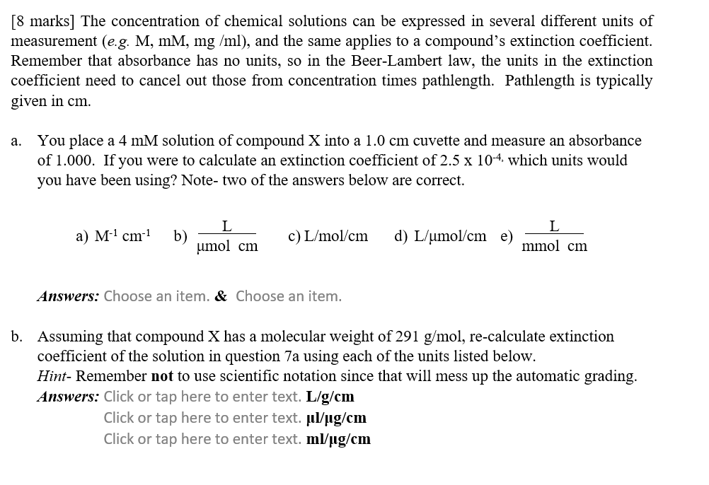 Solved 8 Marks The Concentration Of Chemical Solutions Can Chegg Com