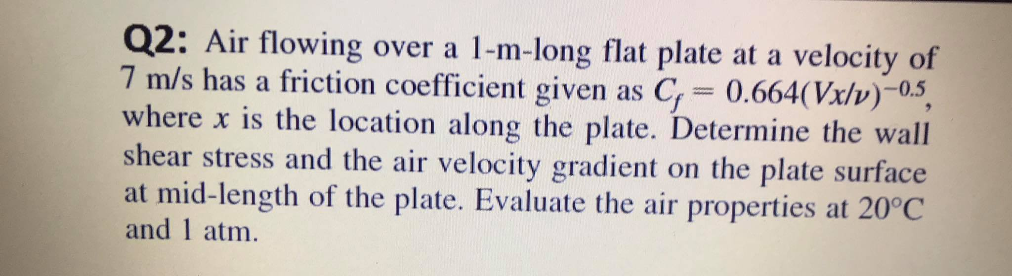 Solved Q2: Air flowing over a 1-m-long flat plate at a | Chegg.com
