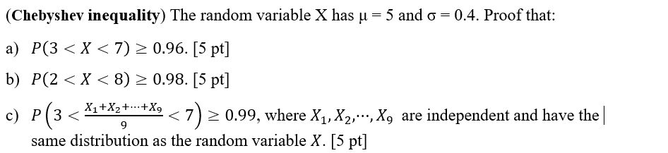 Solved (chebyshev Inequality) ﻿the Random Variable X ﻿has 