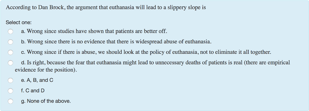 Solved According to Dan Brock, the argument that euthanasia | Chegg.com