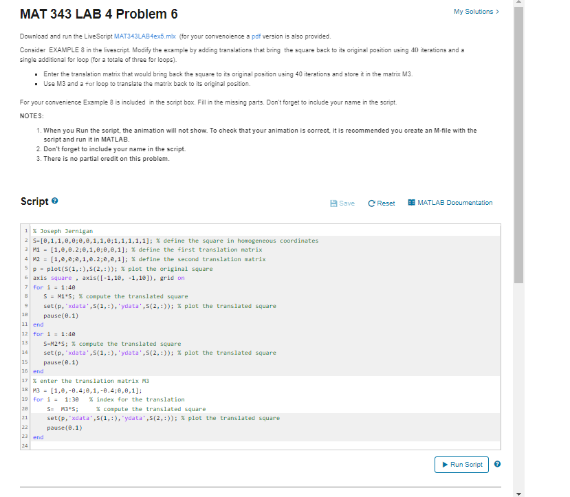 MAT 343 LAB 4 Problem 6 Download and run the | Chegg.com
