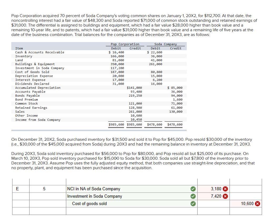 Solved Pop Corporation acquired 70 percent of Soda Company's | Chegg.com