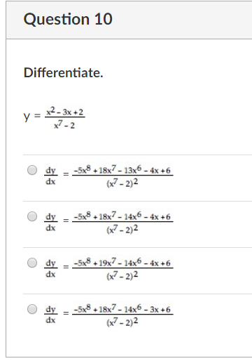 Solved Question 10 Differentiate Y X2 3x 2 7 2 Dy 5x8 Chegg Com Solved Question 10 Differentiate Y X2 3x 2 7 2 Dy 5x8 Chegg Com
