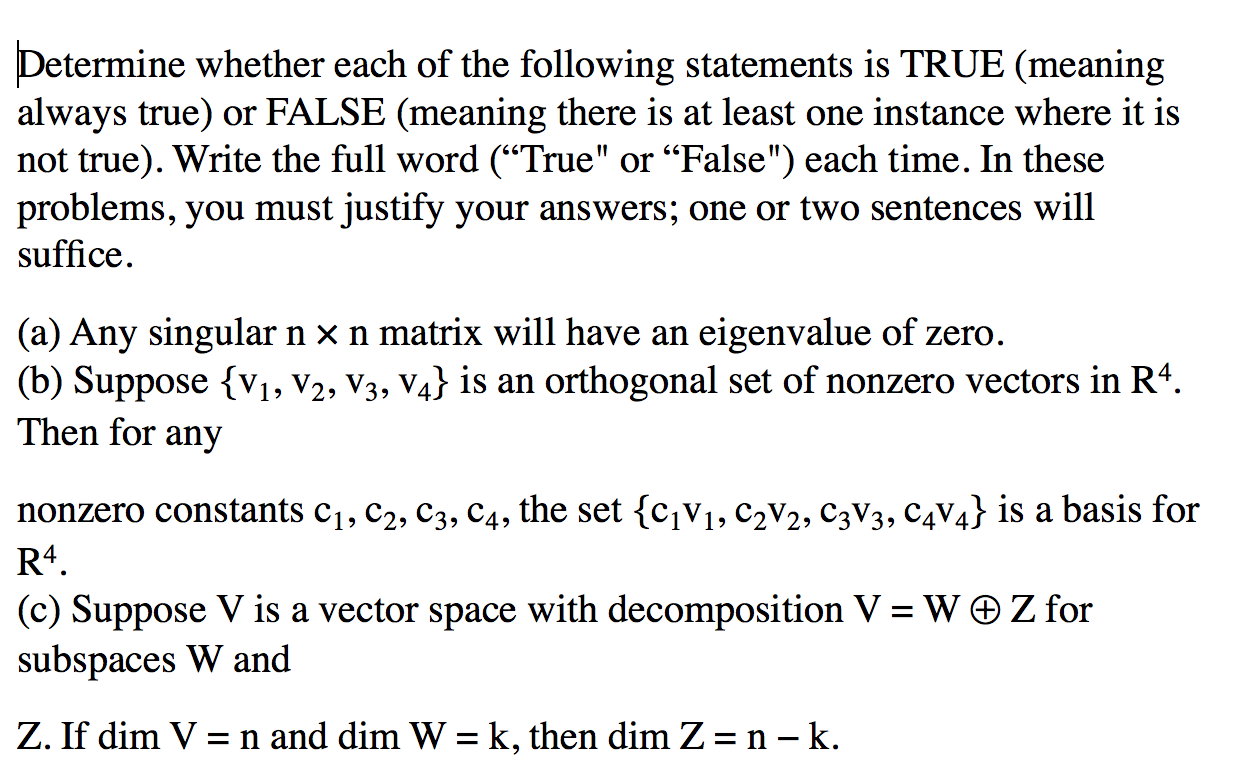Solved Determine whether each of the following statements is | Chegg.com