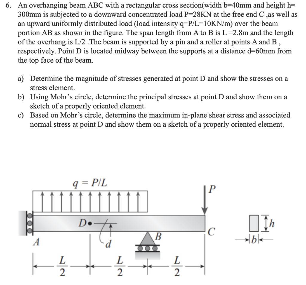 Solved 6. An overhanging beam ABC with a rectangular cross | Chegg.com