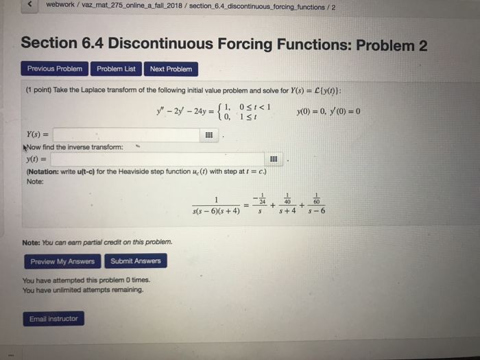 Solved Section 6.3 Step Function: Problem 3 Previous Problem | Chegg.com