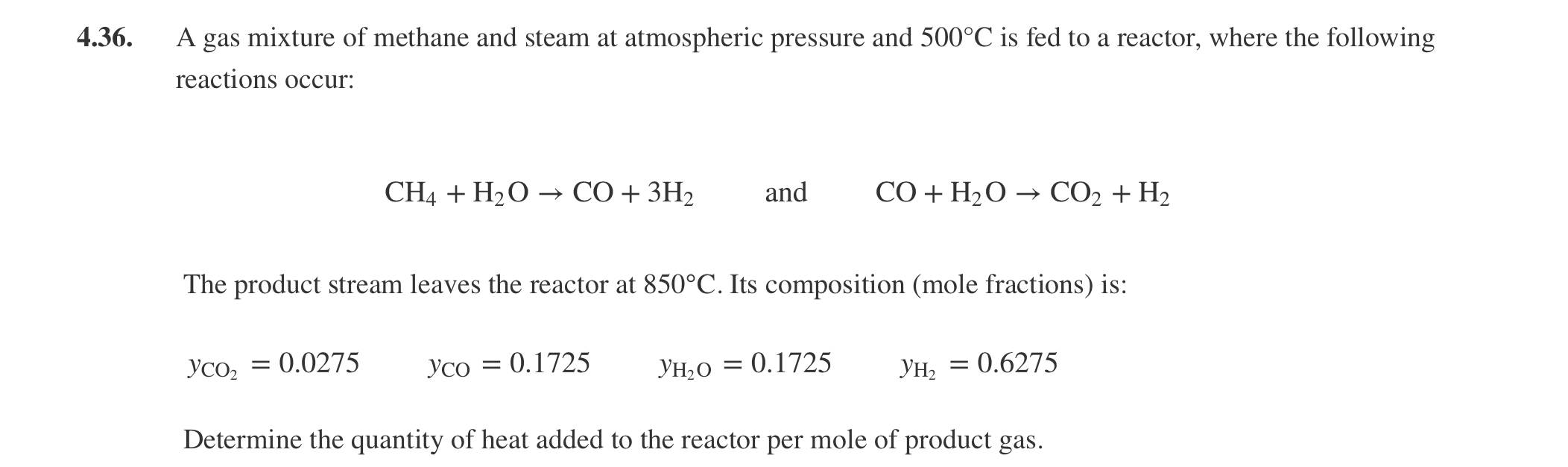 Solved 4.36. A gas mixture of methane and steam at | Chegg.com