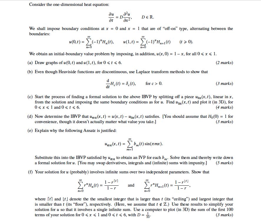 Solved Consider the one-dimensional heat equation: lu DER at | Chegg.com