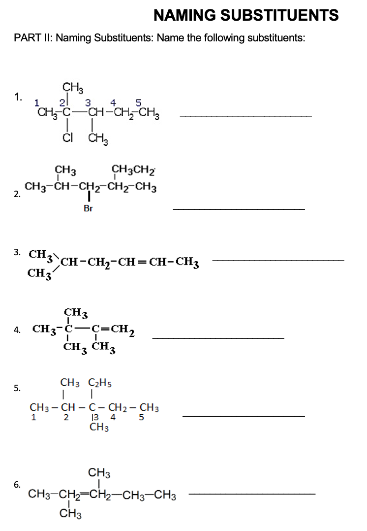 Solved NAMING SUBSTITUENTS PART II: Naming Substituents: | Chegg.com