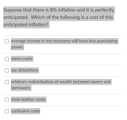 Solved Suppose that there is 8% inflation and it is | Chegg.com