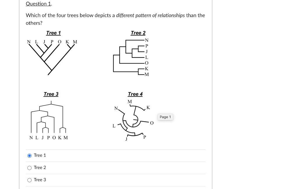 Solved Question 1. Which of the four trees below depicts a