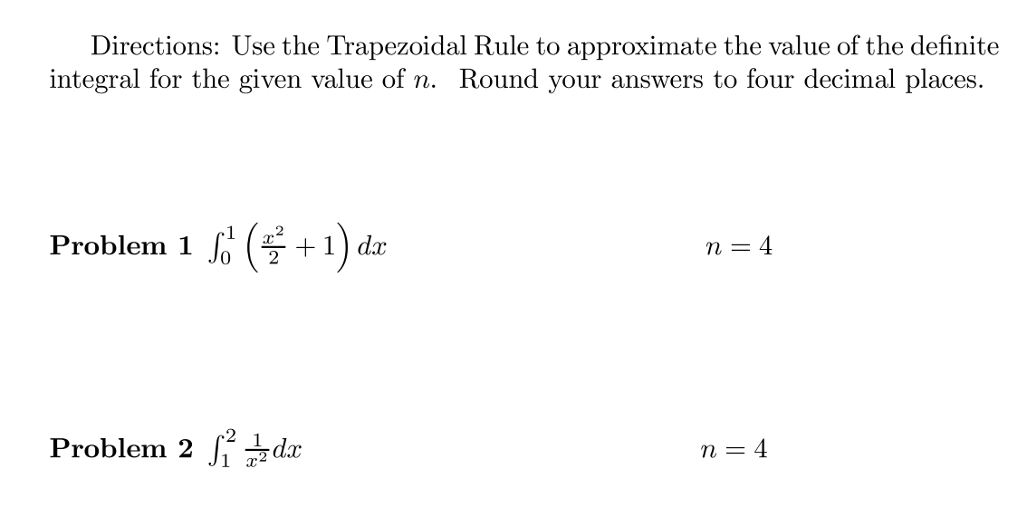 Solved Directions: Use The Trapezoidal Rule To Approximate | Chegg.com