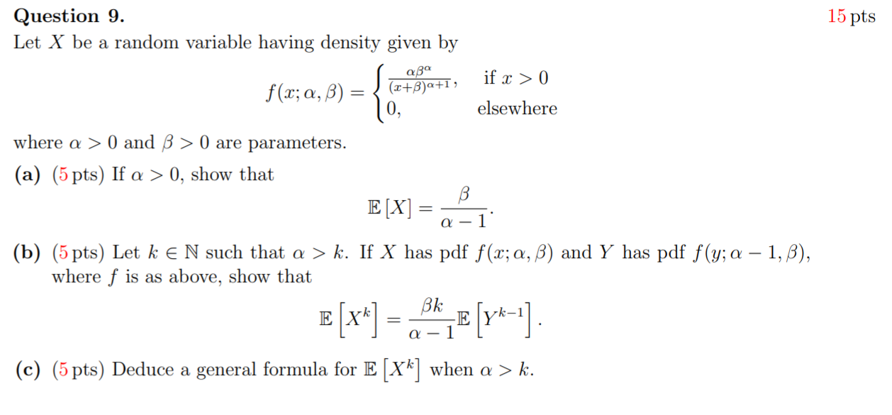 Solved 15 pts Question 9. Let X be a random variable having | Chegg.com