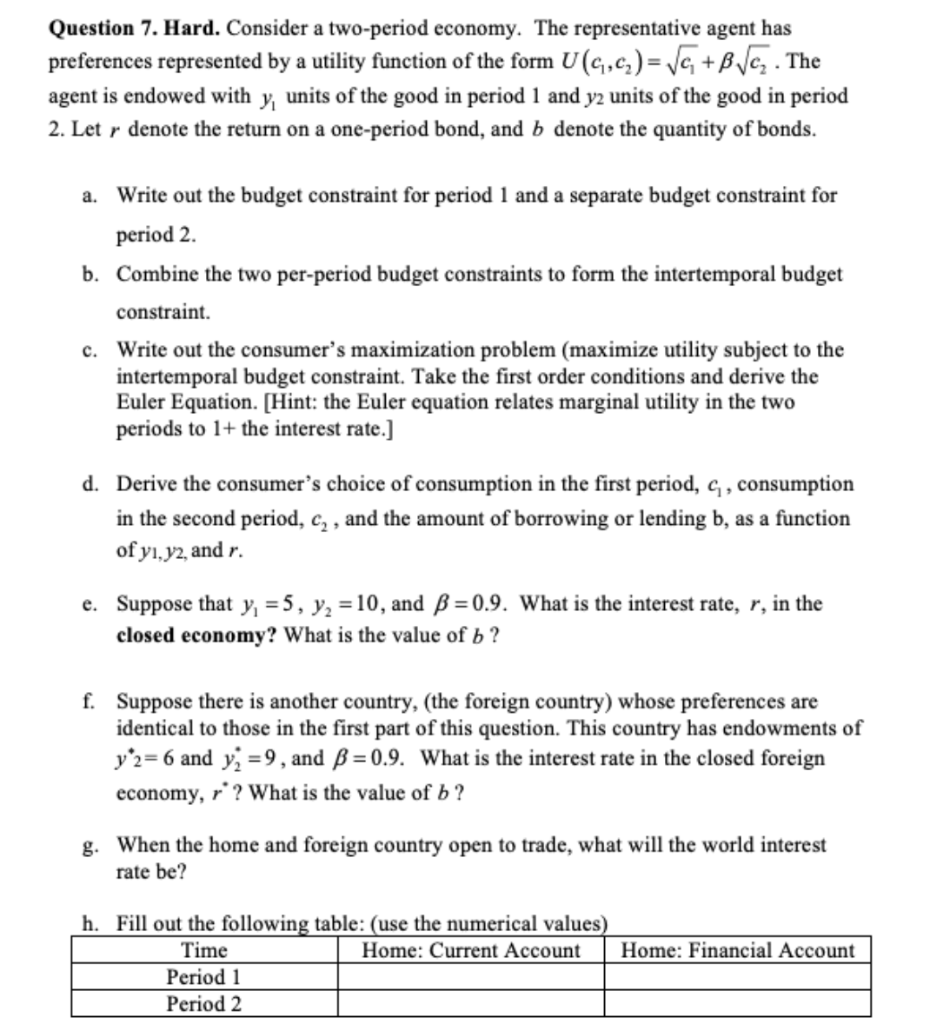 Question 7. Hard. Consider A Two-period Economy. The | Chegg.com