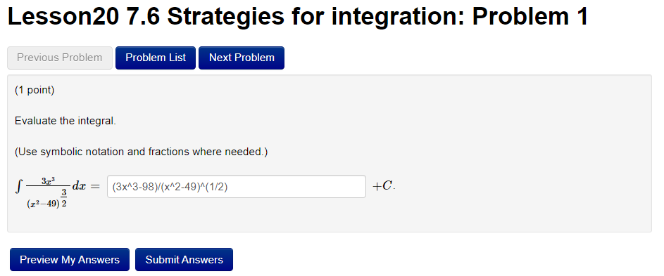 Solved Lesson20 7.6 Strategies for integration: Problem 1 | Chegg.com