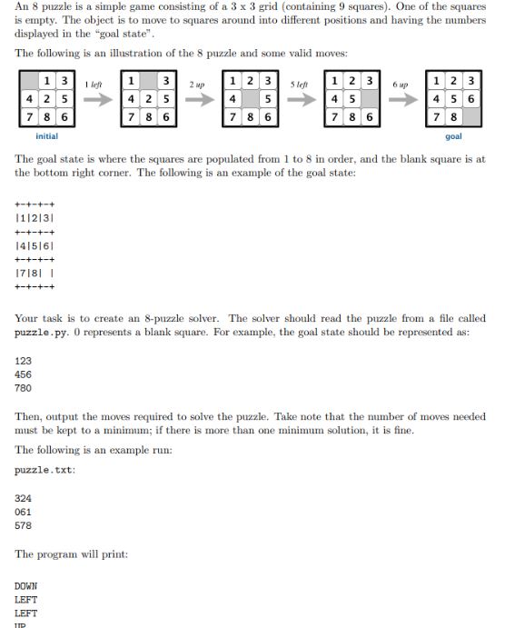 Solved An 8 puzzle is a simple game consisting of a 3×3 grid | Chegg.com