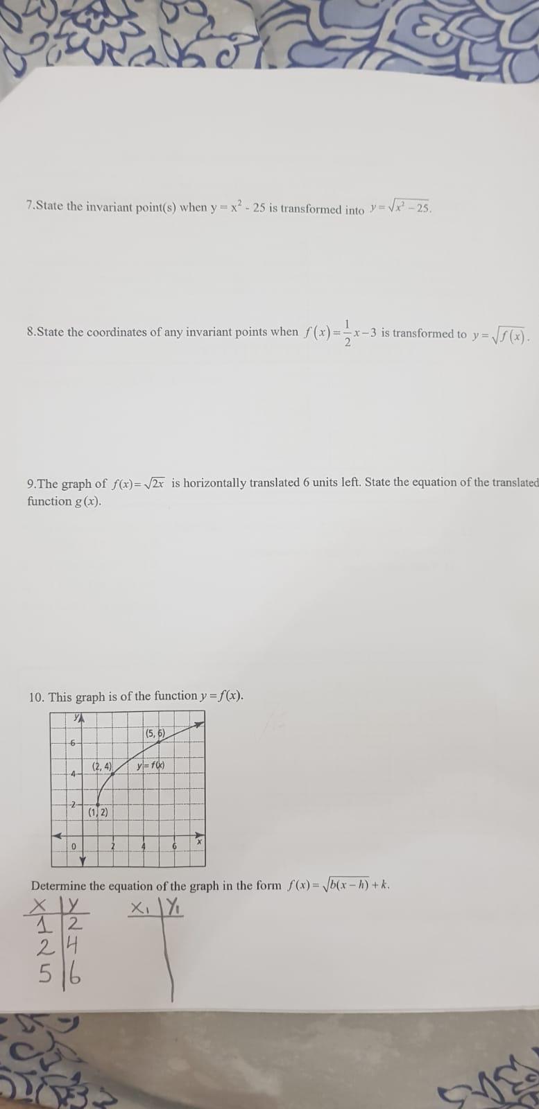 Solved 7.State the invariant point(s) when y=x2−25 is | Chegg.com