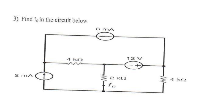 Solved 3) Find I, in the circuit below 6 mA 4 ΚΩΣ 12 V 2 ma | Chegg.com