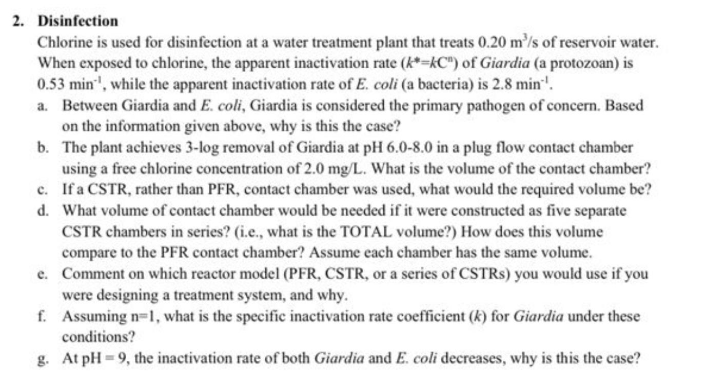 Solved 2 Disinfection Chlorine Is Used For Disinfection At 3818