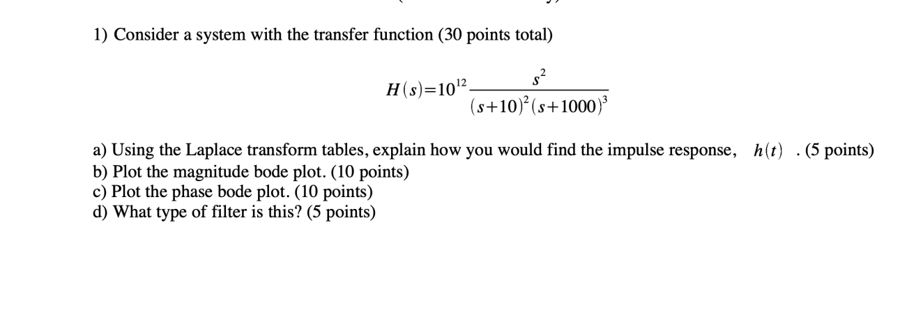 Solved 1) Consider a system with the transfer function ( 30 | Chegg.com