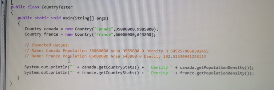 Solved public class Country 1/-------Start below here. To | Chegg.com
