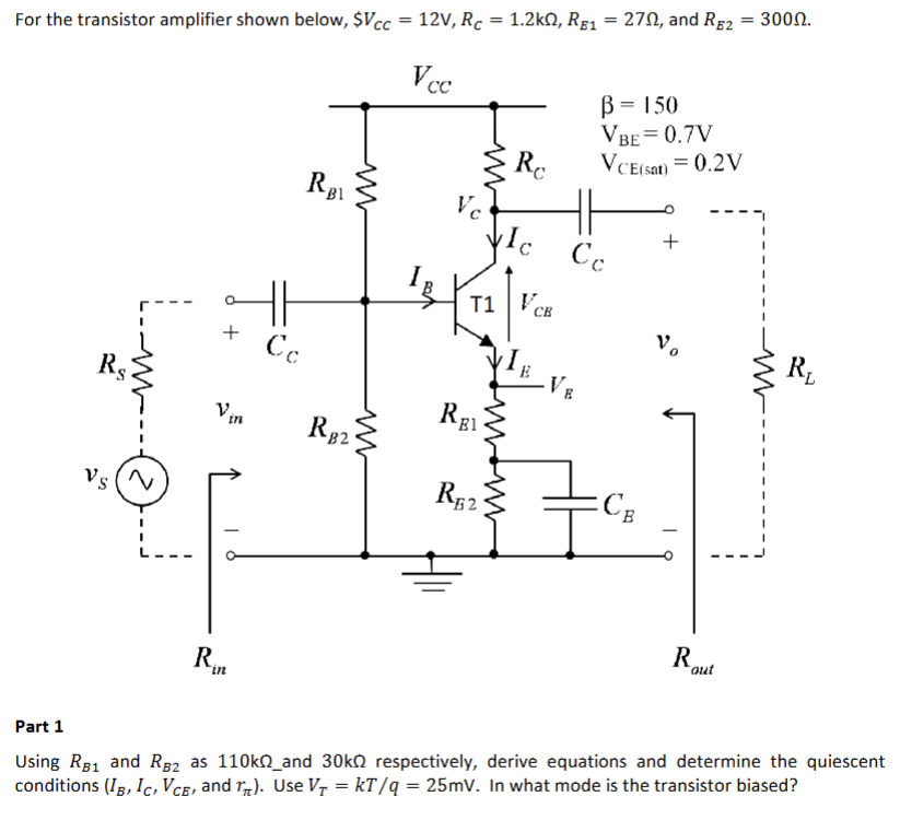 Solved For the transistor amplifier shown below, | Chegg.com