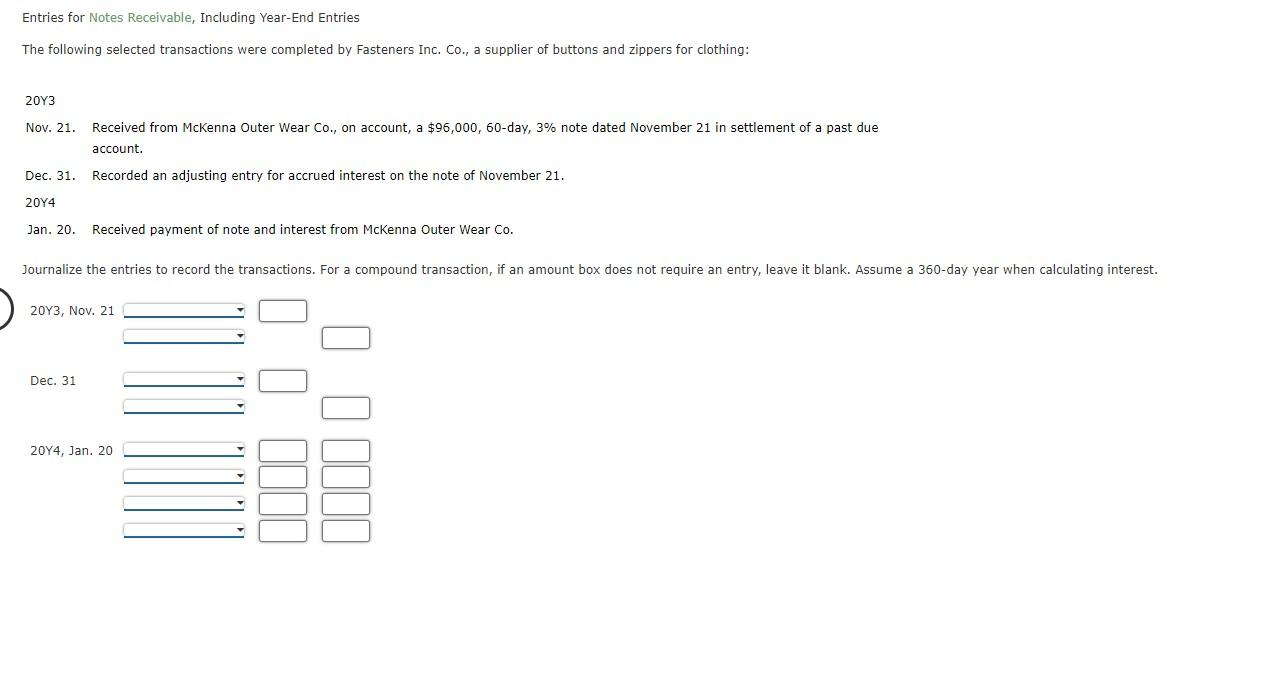 Solved Entries For Notes Receivable, Including Year-end 