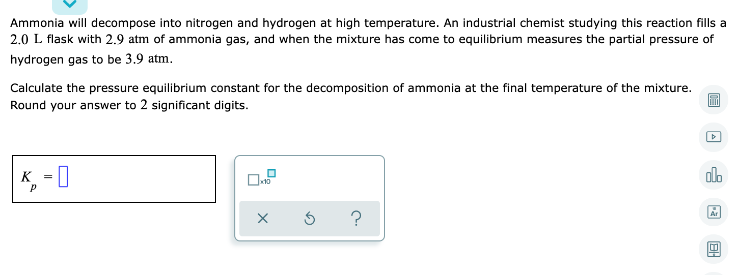 Solved Ammonia will decompose into nitrogen and hydrogen at | Chegg.com