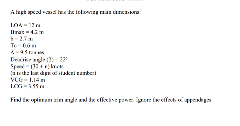 Calculation of Optimum Trim Angle for a High Speed | Chegg.com