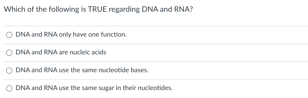 Solved Which of the following is TRUE regarding DNA and RNA? | Chegg.com
