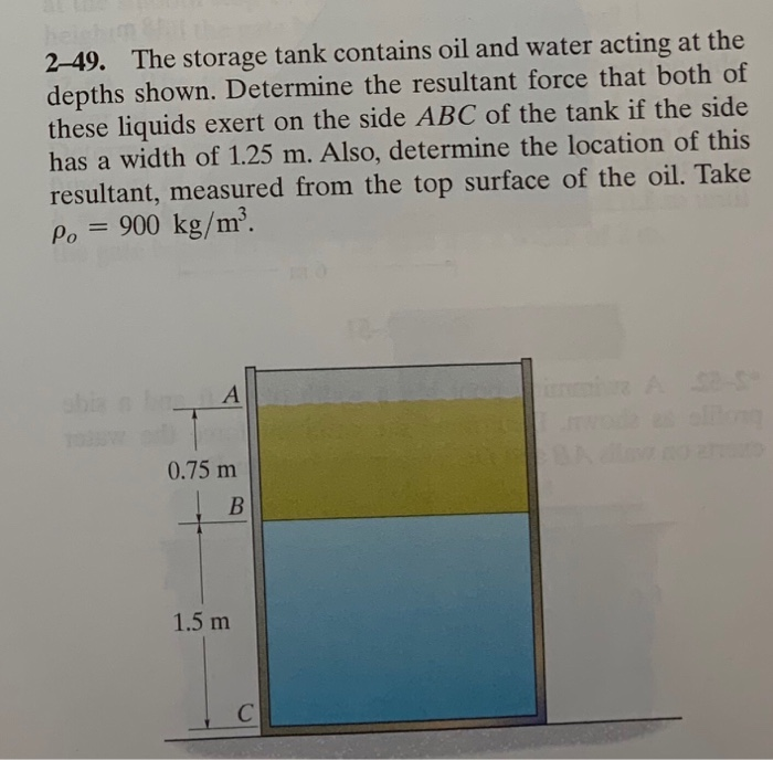 Solved 2-49. The Storage Tank Contains Oil And Water Acting | Chegg.com