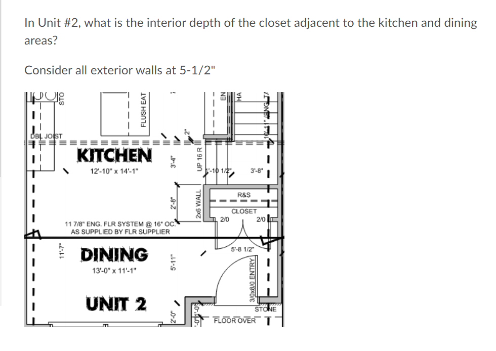Solved In Unit #2, what is the interior depth of the closet | Chegg.com