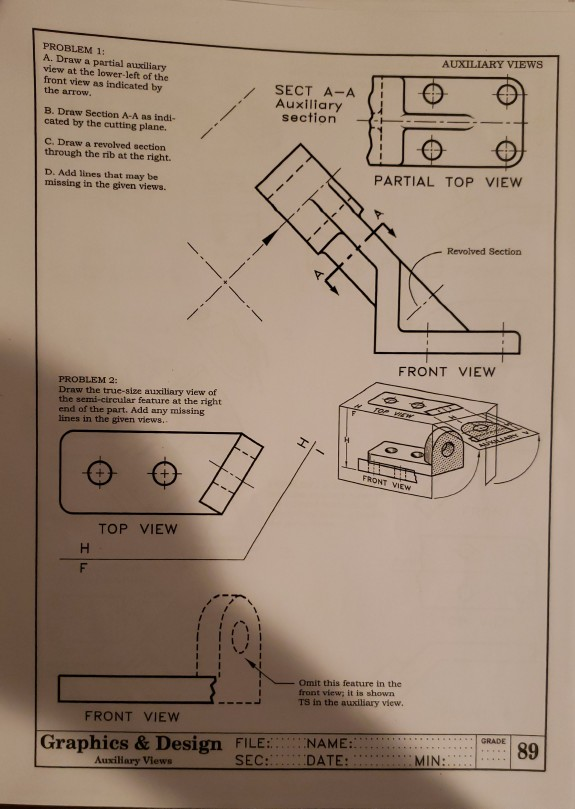 PROBLEM 1 A. Draw A Partial Auxiliary View At The | Chegg.com