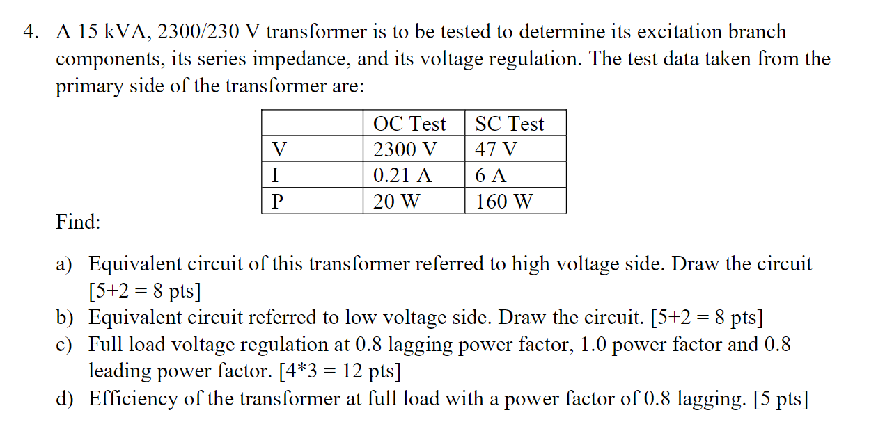 4 A 15 Kva 2300 230 V Transformer Is To Be Tested