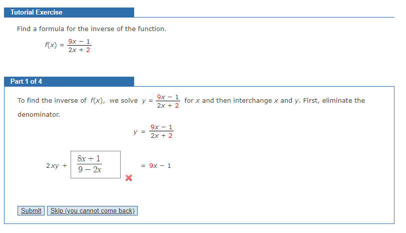 Solved To Find The Inverse Of F X We Solve Y 9x Chegg Com