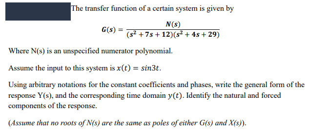 Solved The transfer function of a certain system is given by | Chegg.com