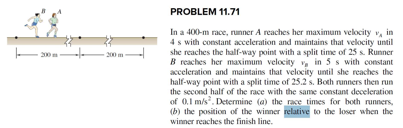 Solved B A PROBLEM 11.71 200 M 200 M In A 400-m Race, Runner | Chegg.com