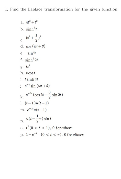 Solved 1 Find The Laplace Transformation For The Given