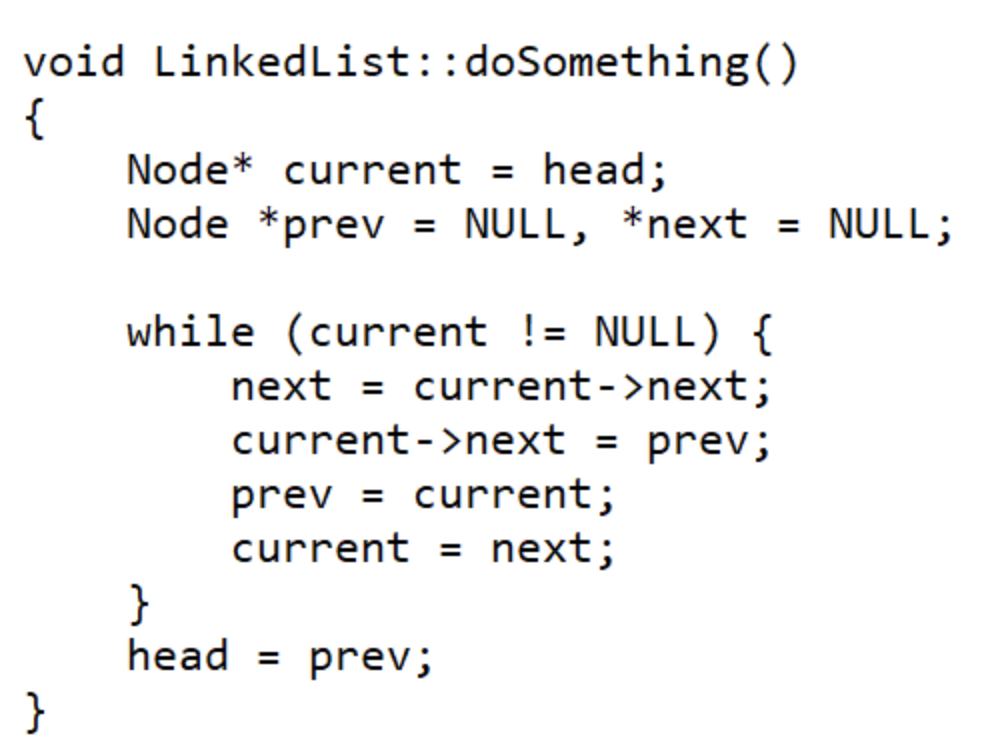 Solved void LinkedList::doSomething() { Node* current = | Chegg.com