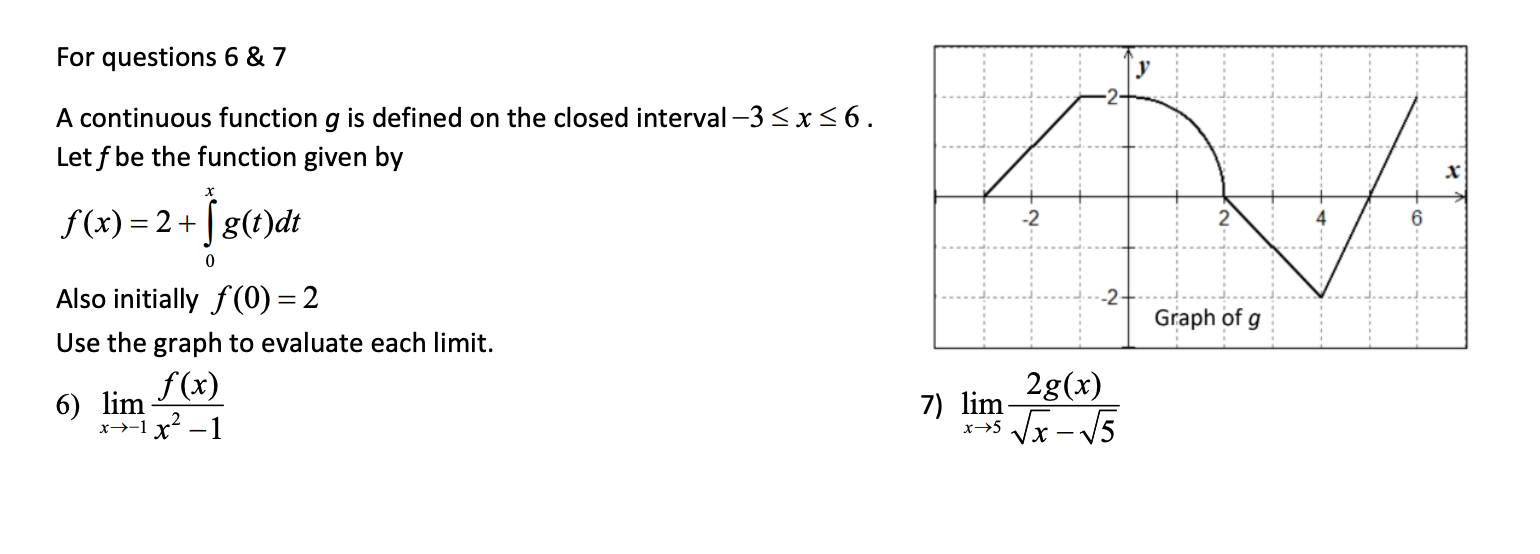 Solved For questions 6 & 7 A continuous function g is | Chegg.com