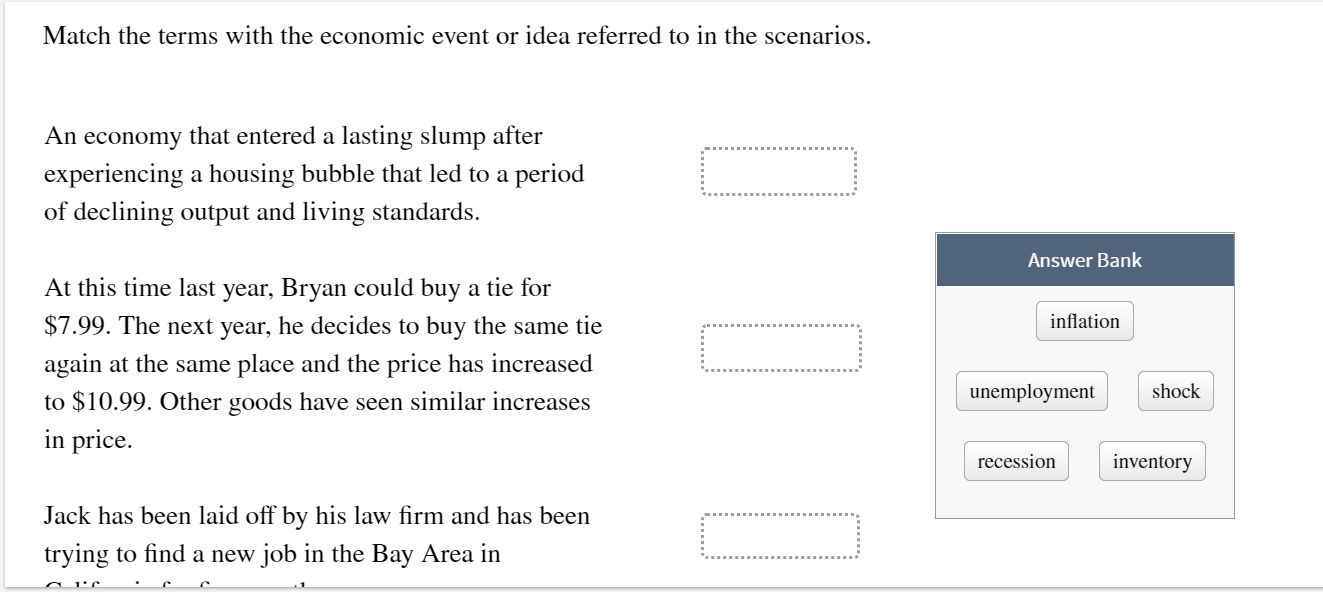 Solved Match the terms with the economic event or idea