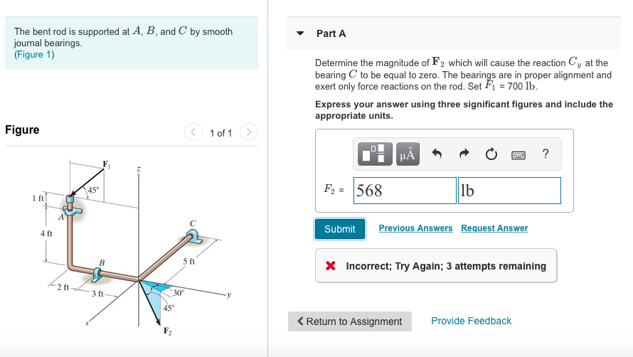 Solved The bent rod is supported at A, B, and C by smooth | Chegg.com