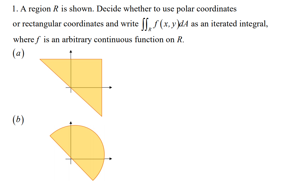 Solved 1. A region R is shown. Decide whether to use polar | Chegg.com