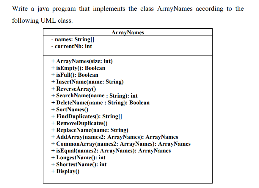 Solved Write a java program that implements the class | Chegg.com