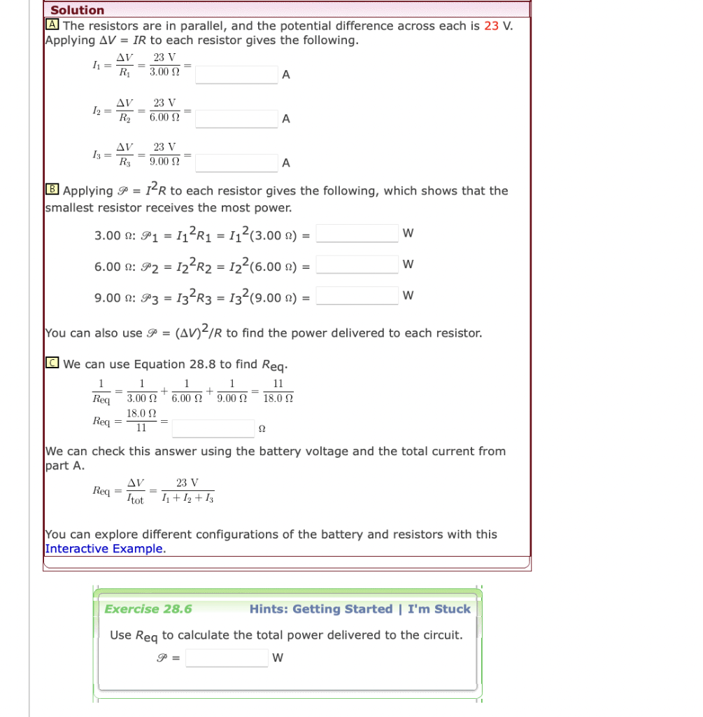 Solved a Example 28.6 Three Resistors in Parallel Problem | Chegg.com