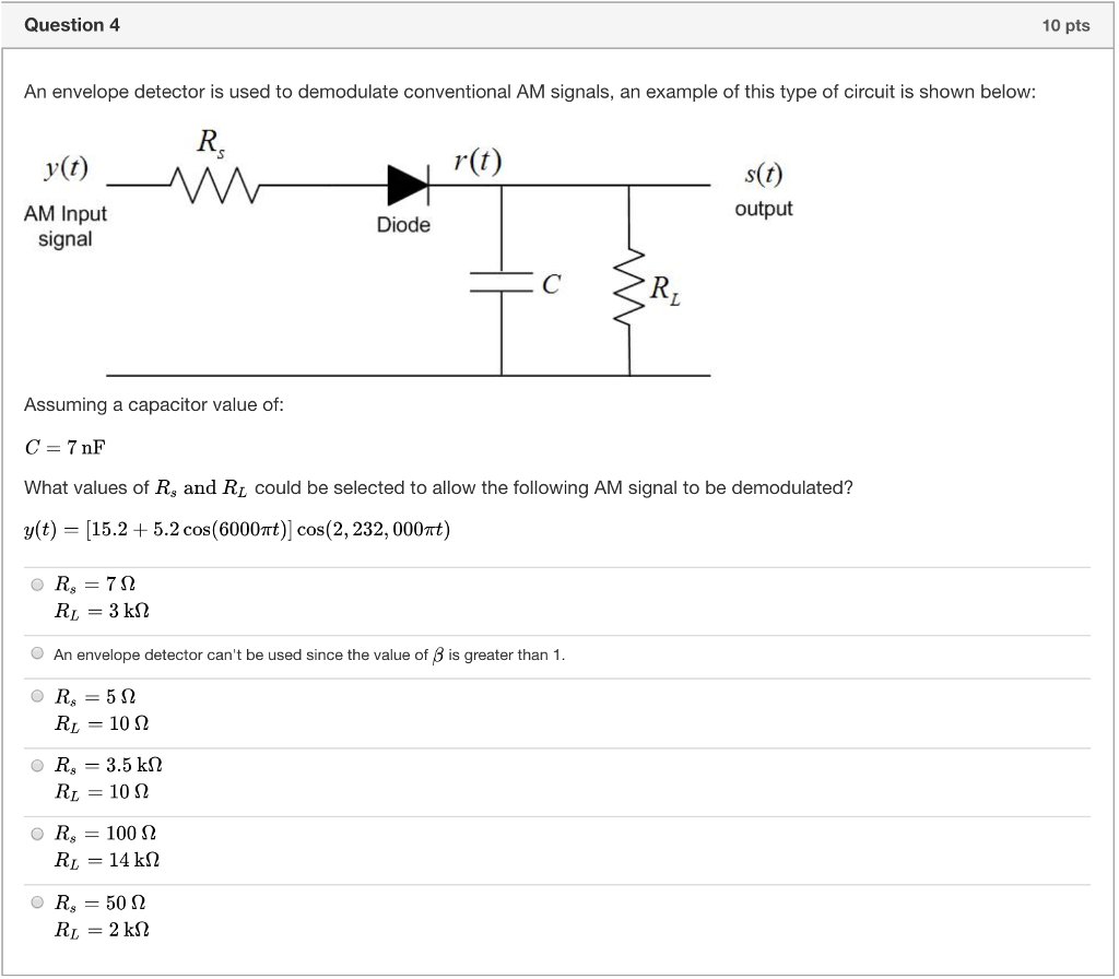 Solved Question 4 10 Pts An Envelope Detector Is Used To | Chegg.com