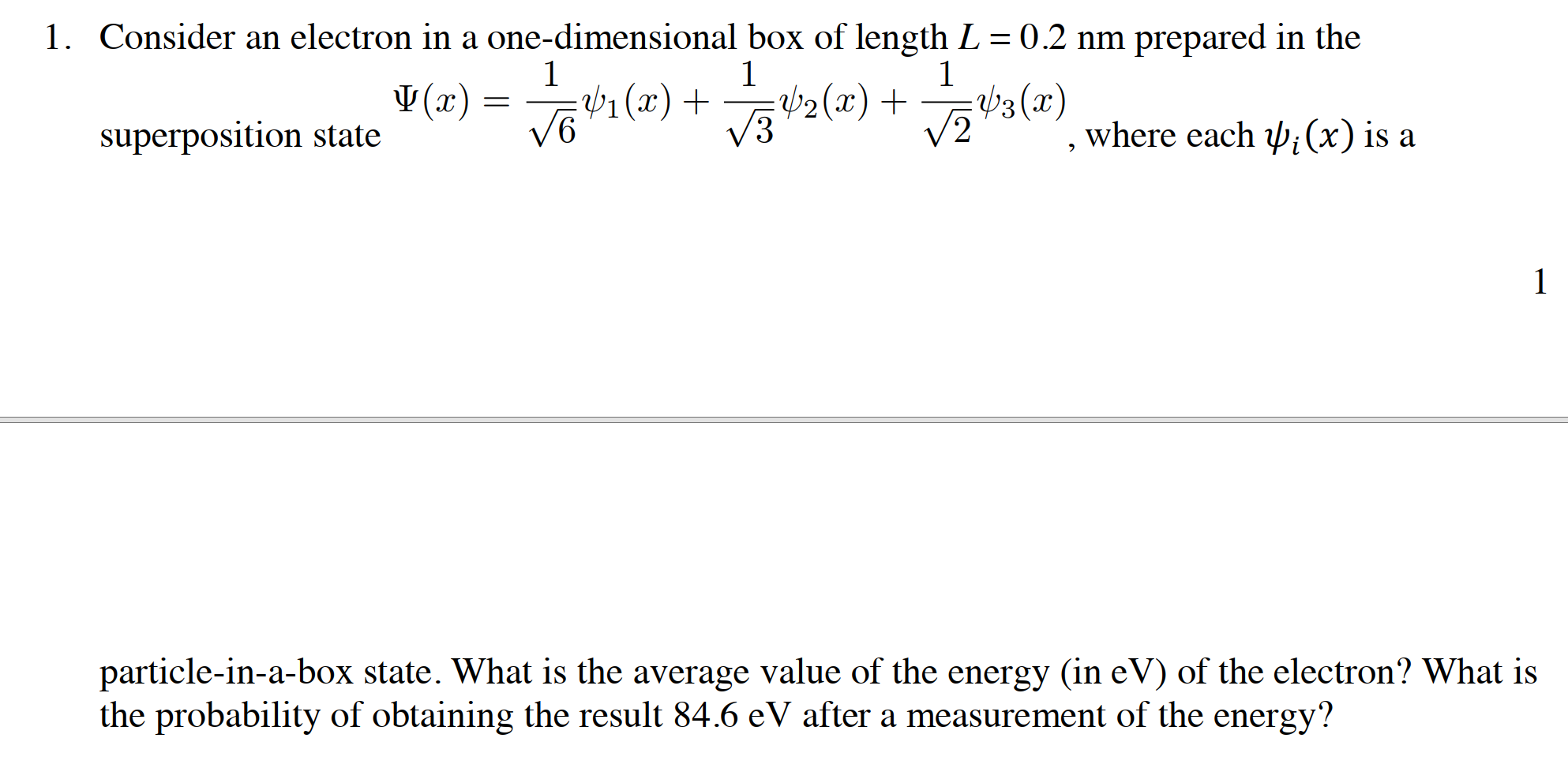 Solved - 1. Consider an electron in a one-dimensional box of | Chegg.com