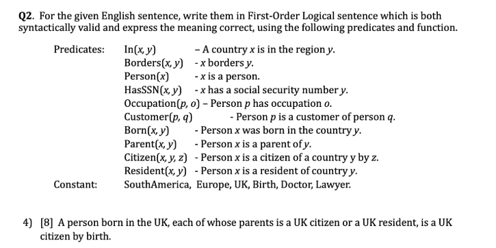 Solved Q2. For the given English sentence, write them in 