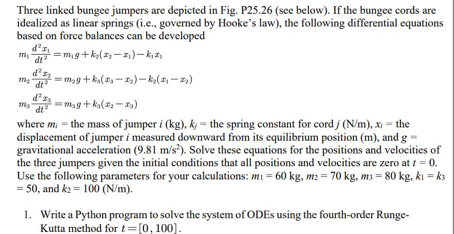 Solved Three linked bungee jumpers are depicted in Fig. | Chegg.com