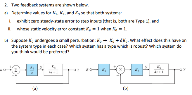 Solved 2. Two Feedback Systems Are Shown Below. A) Determine | Chegg.com